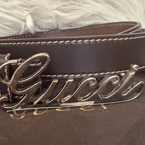 Rare authentic Gucci Dark Brown Leather Belt with Silver Logo Buckle main image 2